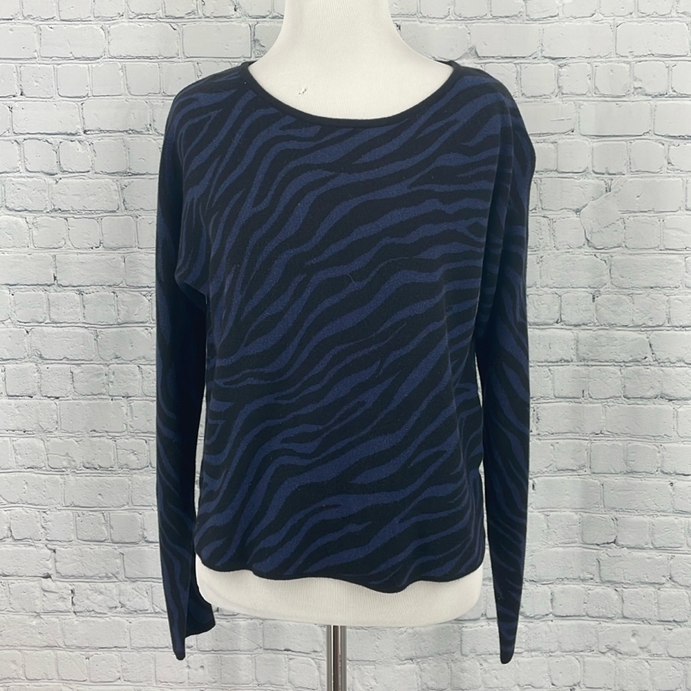 Cropped Slightly, Small Zebra Print Blue and Black Long Sleeve Sweater Lilla P